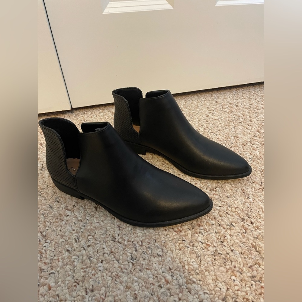 Never worn, black ankle booties